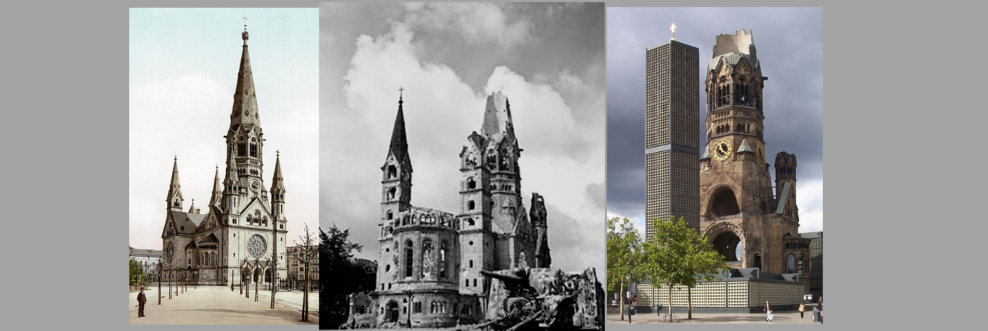 Kaiser Wilhelm Memorial Church, Berlin new, damaged by War, restored as a monument.